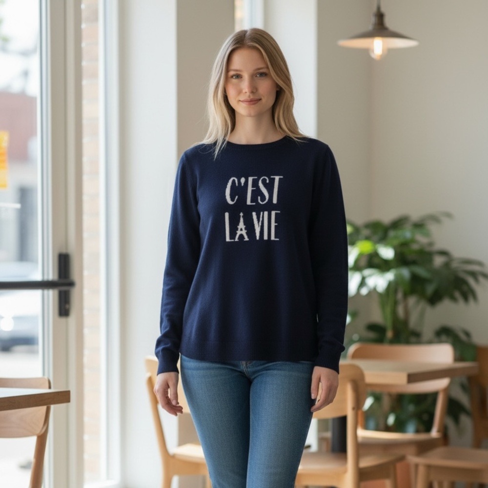 Talbots Navy Sweater with C'est La Vie Design Size Small Petite